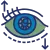An icon of a human eye with measurements and an arrow, symbolizing an exam by an ophthalmologist in Mexico.