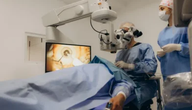 Patient undergoing eye surgery in Mexico using modern laser technology and certified specialists.